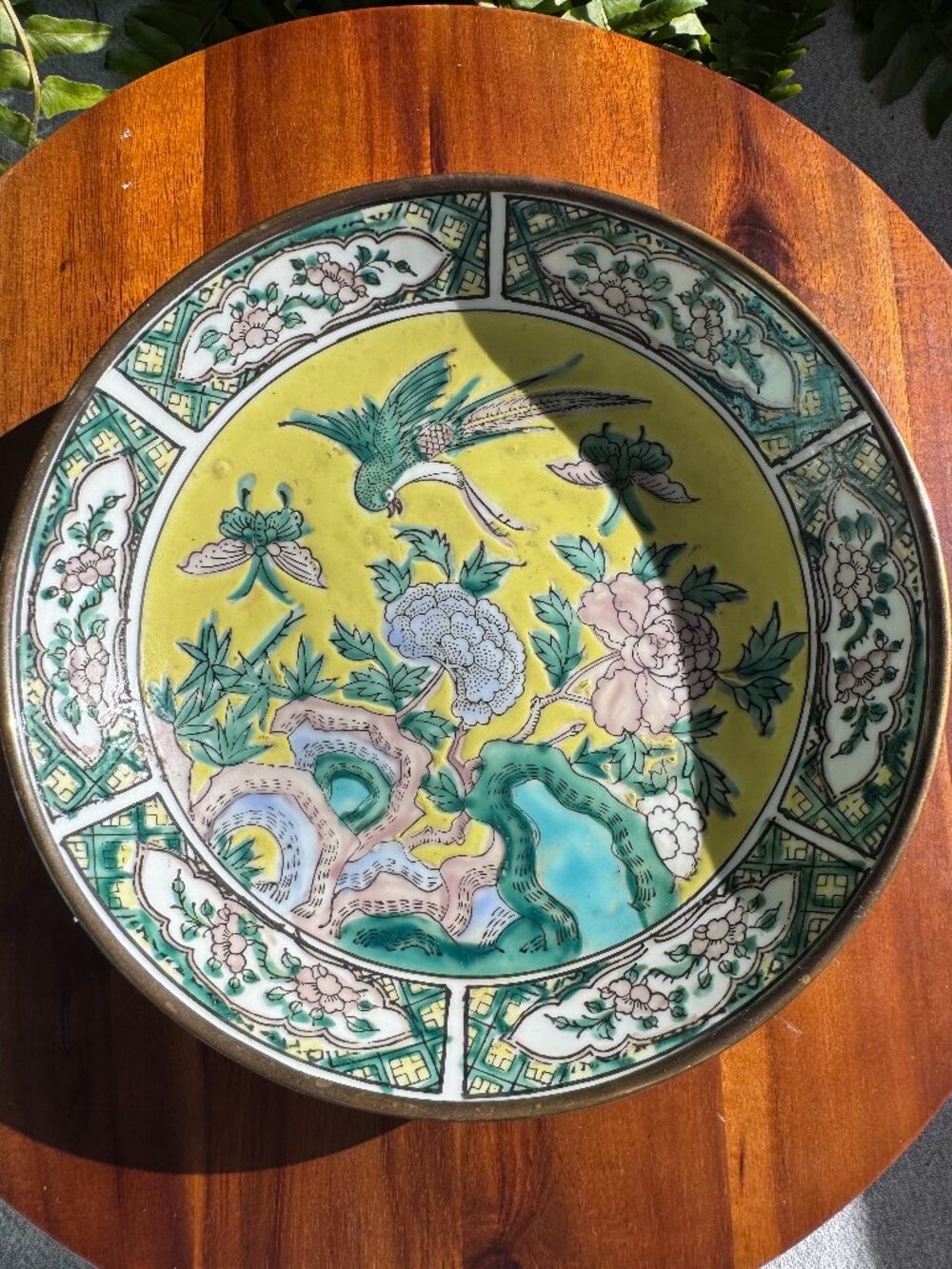 Vintage Famille Jaune Decorative Plates, Hand-Painted Chinese Porcelain with Bra